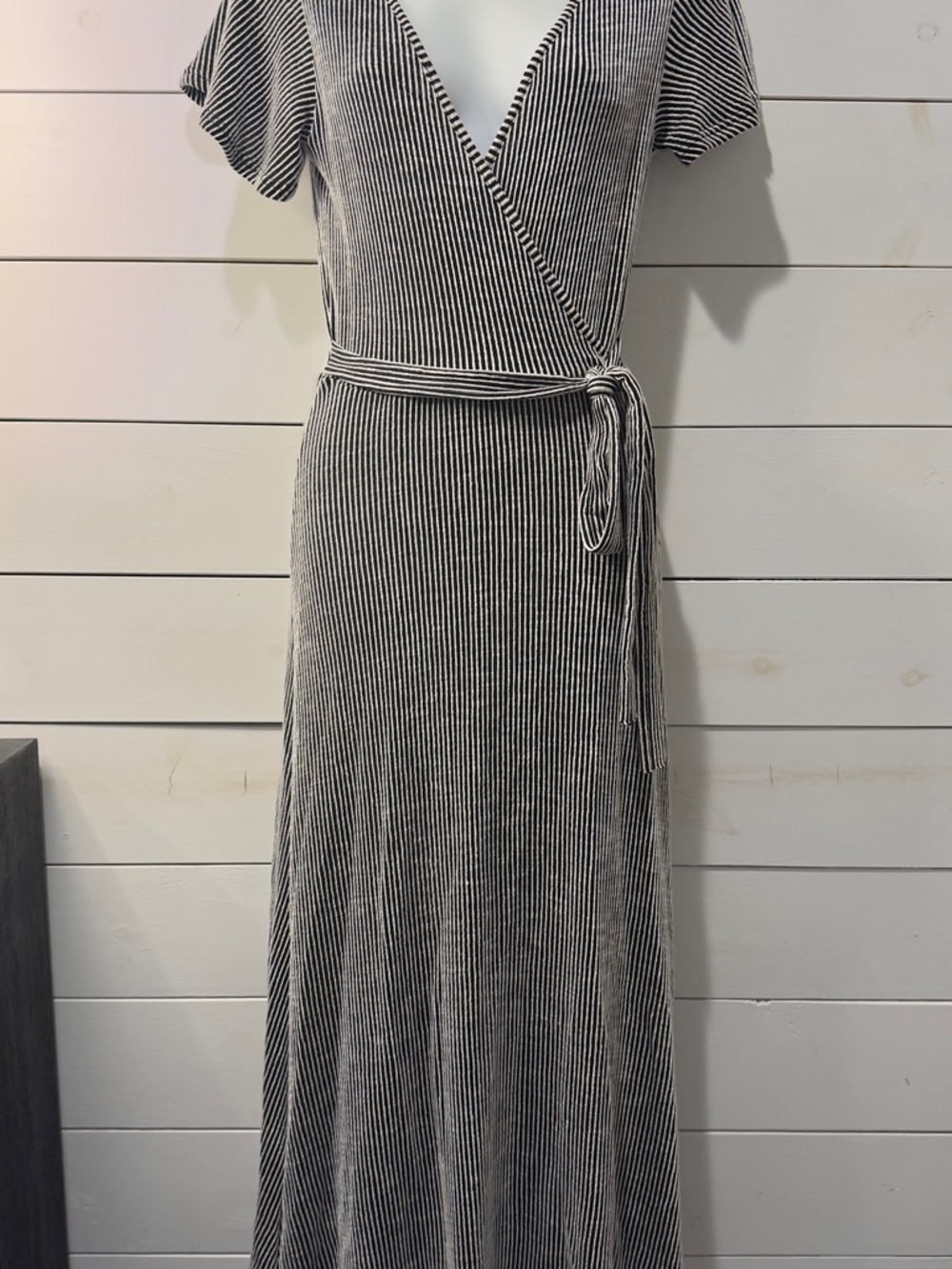 Caution To The Wind Black & White Striped Wrap Maxi Dress